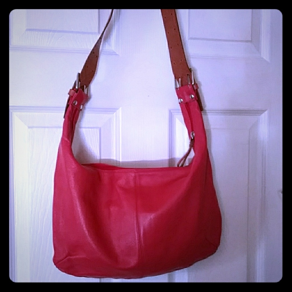 Hobo handbag red made in italy leather vintage